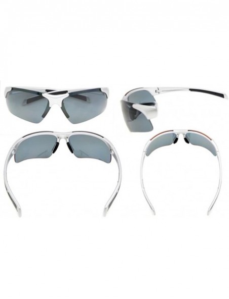 Rectangular Polycarbonate Half-Rimless Polarized Sport Sunglasses TR90 Unbreakable - Silver/Grey Lens - C612NSQHHGW $23.17