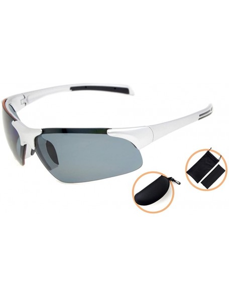 Rectangular Polycarbonate Half-Rimless Polarized Sport Sunglasses TR90 Unbreakable - Silver/Grey Lens - C612NSQHHGW $23.17