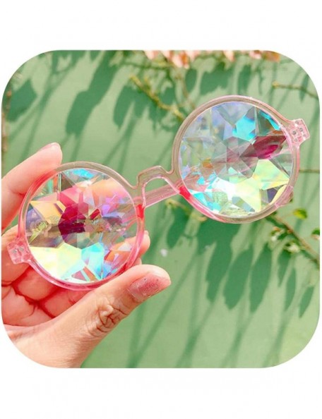 Round Round Kaleido Glasses Women Rave Festival Sunglasses Men Holographic Colorful Celebrity Party Eyewear - Pink - CA197Y7H...