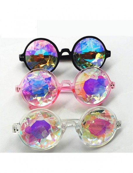 Round Round Kaleido Glasses Women Rave Festival Sunglasses Men Holographic Colorful Celebrity Party Eyewear - Pink - CA197Y7H...