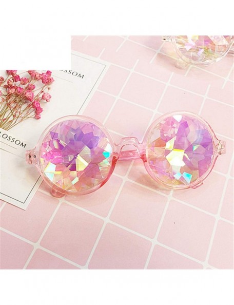 Round Round Kaleido Glasses Women Rave Festival Sunglasses Men Holographic Colorful Celebrity Party Eyewear - Pink - CA197Y7H...