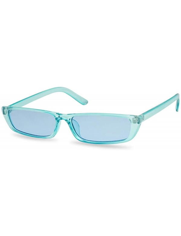 Goggle 90's Vibe Super Slim Rectangular Candy Colored Transparent Frame Sunglasses - Blue Frame - C718EYDZKY8 $10.26