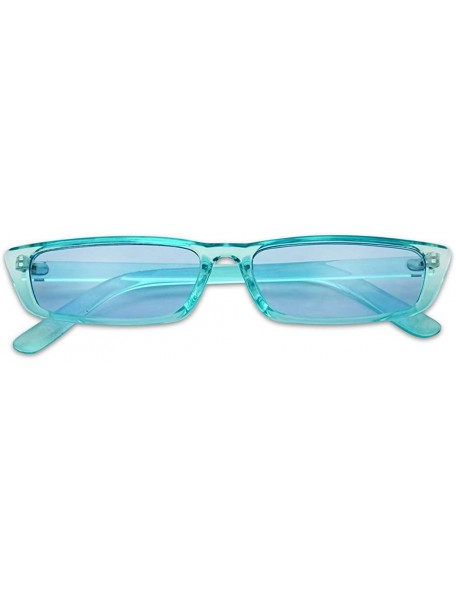 Goggle 90's Vibe Super Slim Rectangular Candy Colored Transparent Frame Sunglasses - Blue Frame - C718EYDZKY8 $10.26