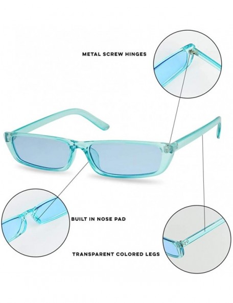 Goggle 90's Vibe Super Slim Rectangular Candy Colored Transparent Frame Sunglasses - Blue Frame - C718EYDZKY8 $10.26