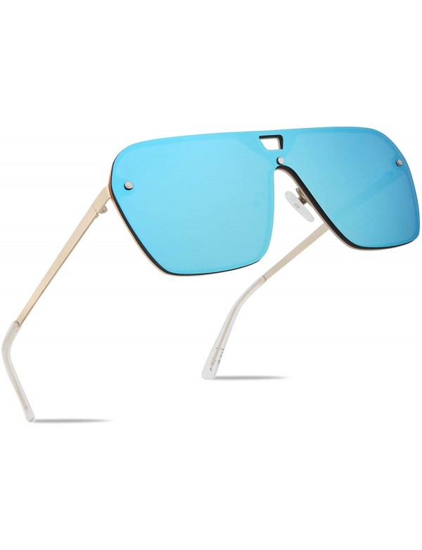 Rimless Rimless Mirrored Sunglasses Oversized One Piece Frameless Eyeglasses Men Women FW1019 - C5-mirror Blue - CM18TT7E32Y ...