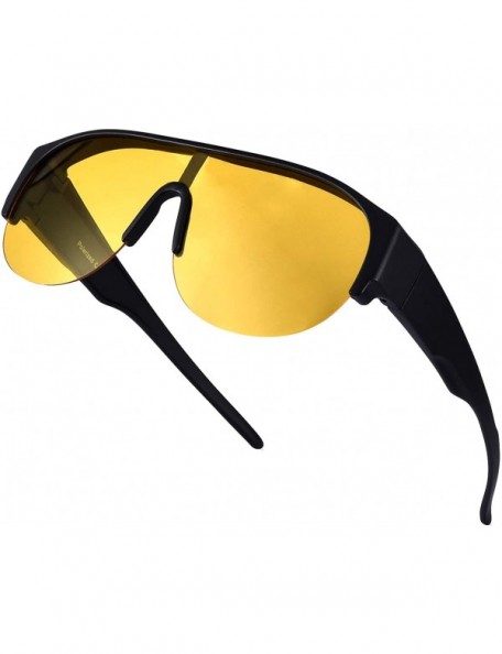 Rimless Polarized Anti-Glare Night Driving Sunglasses Over Eyeglasses - Black - CY18SS2XZG9 $9.44