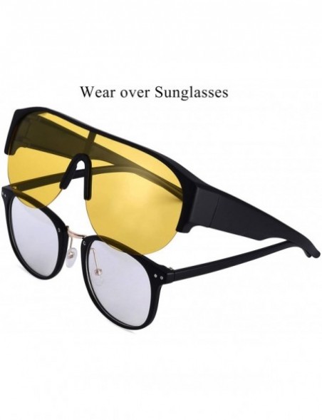 Rimless Polarized Anti-Glare Night Driving Sunglasses Over Eyeglasses - Black - CY18SS2XZG9 $9.44