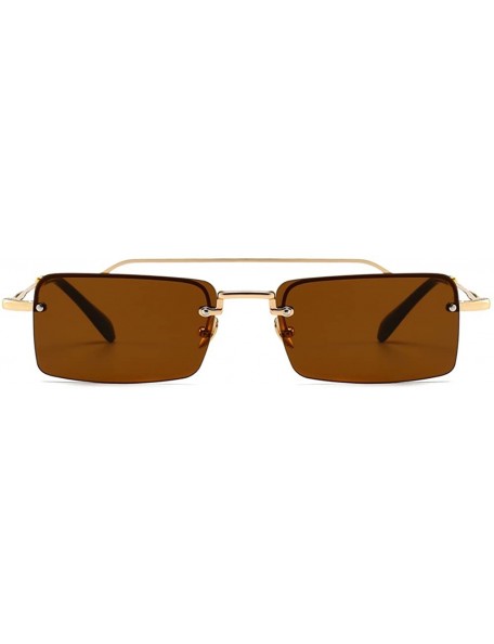 Rectangular Tiny Sunglasses Rimless Men Summer Accessories Women Retro Sun Glasses Rectangle - Brown - CE18EH34YAK $9.53