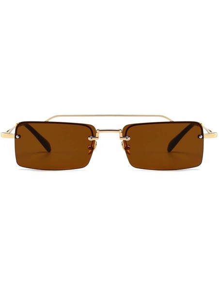 Rectangular Tiny Sunglasses Rimless Men Summer Accessories Women Retro Sun Glasses Rectangle - Brown - CE18EH34YAK $9.53