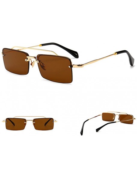 Rectangular Tiny Sunglasses Rimless Men Summer Accessories Women Retro Sun Glasses Rectangle - Brown - CE18EH34YAK $9.53