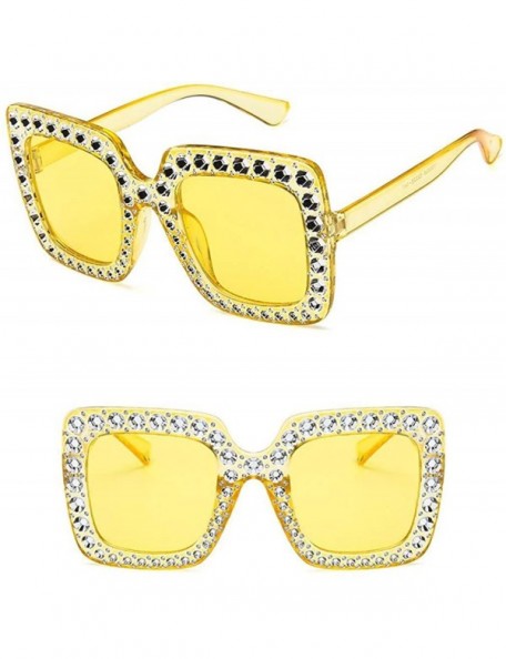 Square Women Fashion Square Frame Rhinestone Decor Sunglasses - Yellow - C6190LD9TS7 $34.67