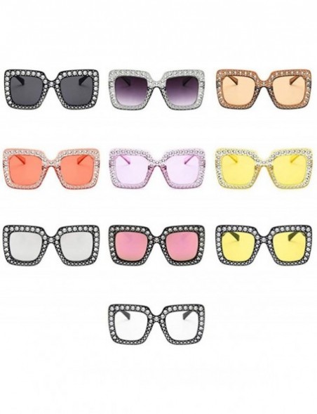 Square Women Fashion Square Frame Rhinestone Decor Sunglasses - Yellow - C6190LD9TS7 $15.26