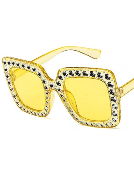 Square Women Fashion Square Frame Rhinestone Decor Sunglasses - Yellow - C6190LD9TS7 $15.26