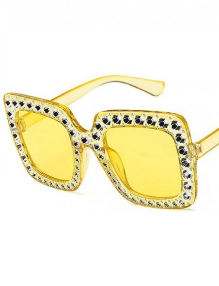 Square Women Fashion Square Frame Rhinestone Decor Sunglasses - Yellow - C6190LD9TS7 $15.26