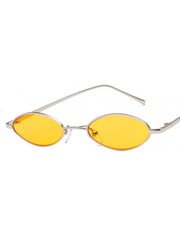 Aviator Small Oval Sunglasses For Men Retro Metal Frame Yellow Silver White As Picture - Silver Yellow - CF18XE0DM8H $7.67