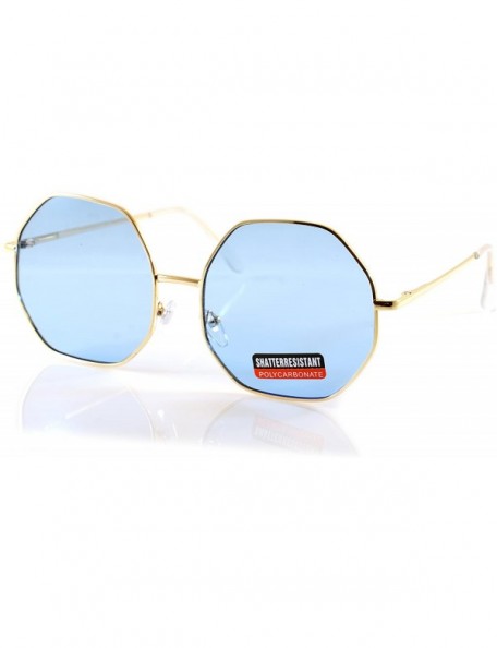 Round Oversize Octagonal Pop Color Tinted Flat Lens Sunglasses Spring Hinge A193 - Blue - CT18EI397W6 $22.86