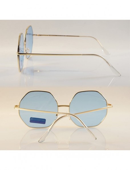 Round Oversize Octagonal Pop Color Tinted Flat Lens Sunglasses Spring Hinge A193 - Blue - CT18EI397W6 $13.15