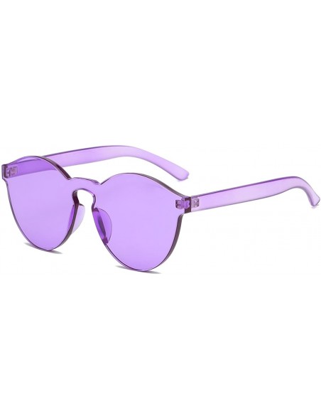 Round Fashion Party Rimless Sunglasses Transparent Candy Color Eyewear LK1737 - Purple - C7186X77O7W $8.73