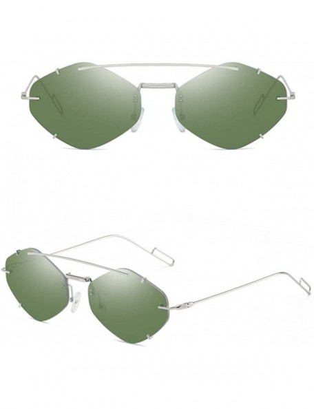 Rectangular Women's Flat Lens Mirrored Metal Frame Glasses Cat Eye Sunglasses New Luxury Accessory (Green) - Green - CT195MAS...