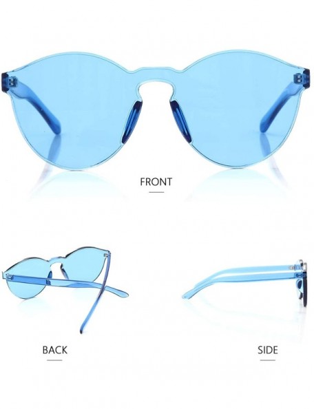Oversized Rimless Sunglasses Oversized Colored Transparent Round Eyewear Retro Eyeglasses for Women Men - Light Blue - CA18HX...