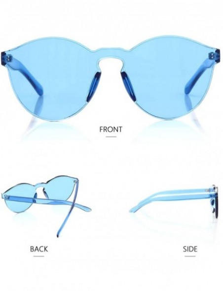 Oversized Rimless Sunglasses Oversized Colored Transparent Round Eyewear Retro Eyeglasses for Women Men - Light Blue - CA18HX...