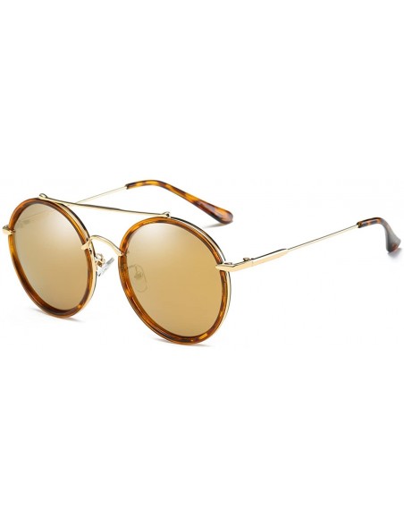 Round Polarized Sunglasses Mirrored Designer - Brown - CZ1845R5MMW $25.85