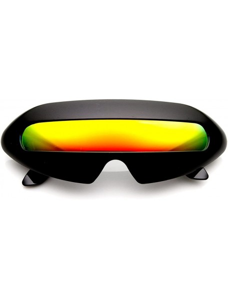 Wrap Futuristic Cyclops Neon Shield Color Mirror Lens Wrap Sunglasses (Black Sun) - CF11F5C7X19 $24.08