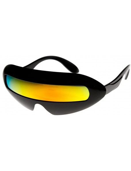 Wrap Futuristic Cyclops Neon Shield Color Mirror Lens Wrap Sunglasses (Black Sun) - CF11F5C7X19 $11.77