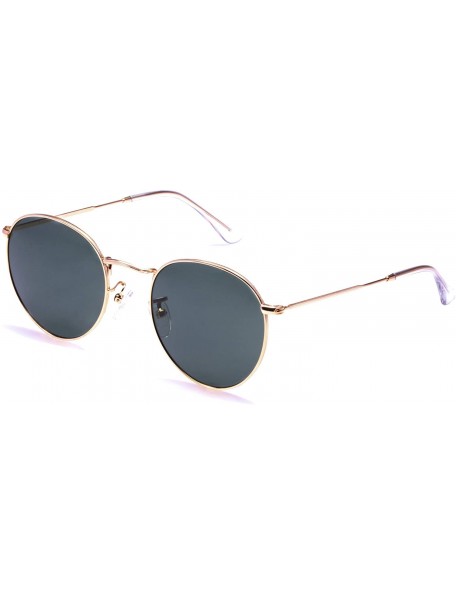 Round Sunglasses Classic Circle Glasses Shades - G15 Green Glass Lens/Gold Frame - C2193WHRNE5 $21.72