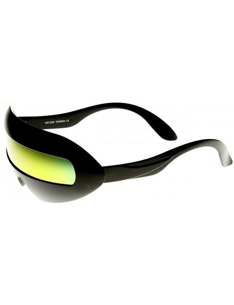 Wrap Futuristic Cyclops Neon Shield Color Mirror Lens Wrap Sunglasses (Black Sun) - CF11F5C7X19 $11.77