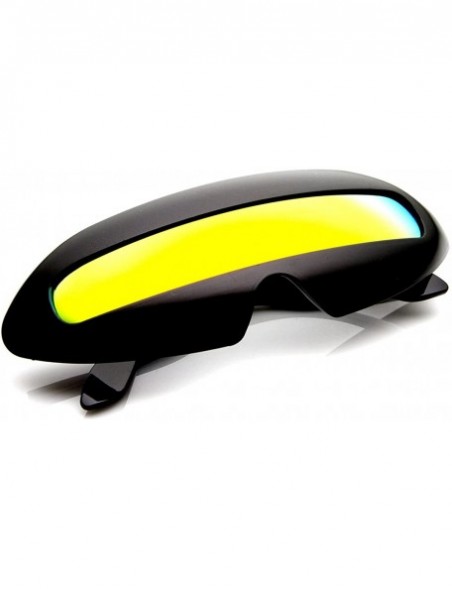 Wrap Futuristic Cyclops Neon Shield Color Mirror Lens Wrap Sunglasses (Black Sun) - CF11F5C7X19 $11.77