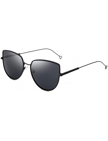 Goggle Cat Eye Fashion Metal Frame Polarized Sunglasses for Women UV 400 Protection - Black Frame Gray Lens - CN18T9TRY4S $15.87