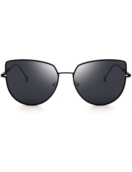 Goggle Cat Eye Fashion Metal Frame Polarized Sunglasses for Women UV 400 Protection - Black Frame Gray Lens - CN18T9TRY4S $15.87
