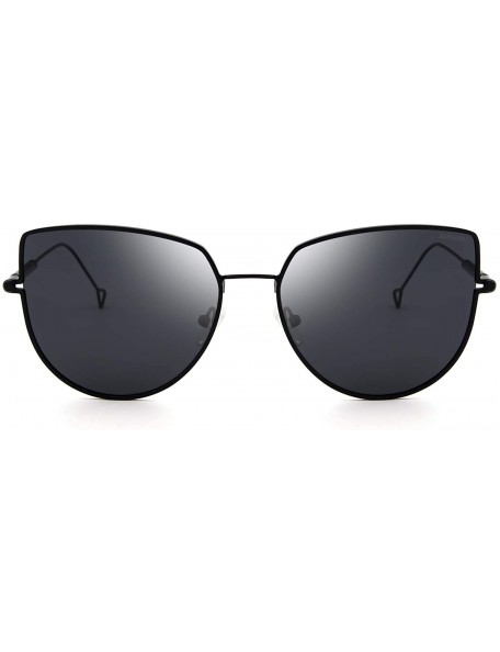 Goggle Cat Eye Fashion Metal Frame Polarized Sunglasses for Women UV 400 Protection - Black Frame Gray Lens - CN18T9TRY4S $15.87