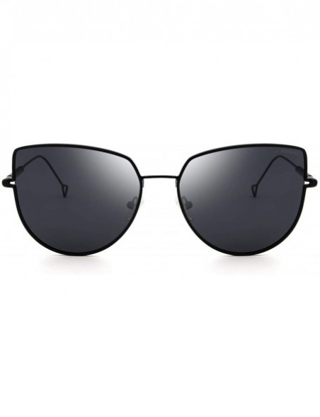 Goggle Cat Eye Fashion Metal Frame Polarized Sunglasses for Women UV 400 Protection - Black Frame Gray Lens - CN18T9TRY4S $15.87