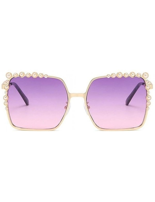 Square Pearl Cat Eye Sunglasses for Women Square Sun Glasses Style Fashion Shades Bead Eyewear UV400 - Purple Pink - C41908DN...