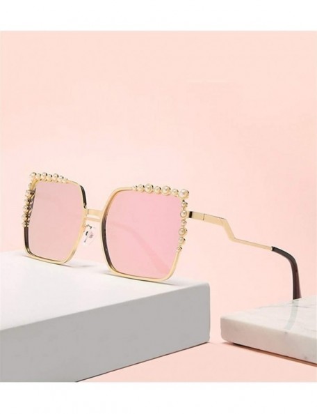 Square Pearl Cat Eye Sunglasses for Women Square Sun Glasses Style Fashion Shades Bead Eyewear UV400 - Purple Pink - C41908DN...