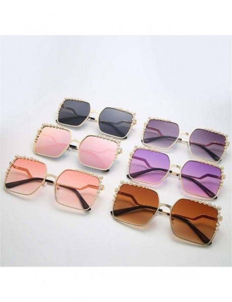 Square Pearl Cat Eye Sunglasses for Women Square Sun Glasses Style Fashion Shades Bead Eyewear UV400 - Purple Pink - C41908DN...