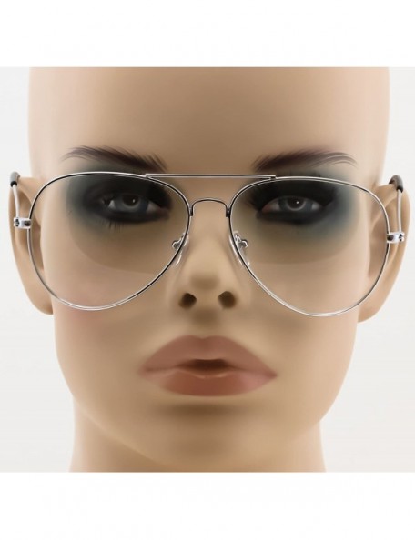 Aviator Classic Retro Aviator Metal Frame Clear Lens Glasses Fashion Eyewear (Silver- 2.3) (Silver- 2.3) - C3183C0GEOE $10.21