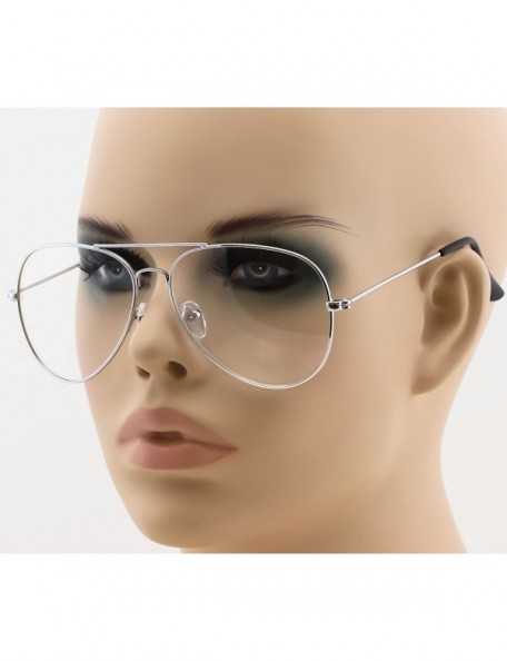 Aviator Classic Retro Aviator Metal Frame Clear Lens Glasses Fashion Eyewear (Silver- 2.3) (Silver- 2.3) - C3183C0GEOE $10.21