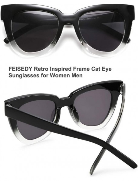 Cat Eye Retro Cat Eye Sunglasses Women Men Vintage Square Cateye UV400 Sunglasses B2586 - Black Clear - C4199L5D3N4 $12.76