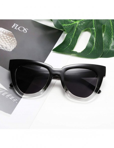 Cat Eye Retro Cat Eye Sunglasses Women Men Vintage Square Cateye UV400 Sunglasses B2586 - Black Clear - C4199L5D3N4 $12.76