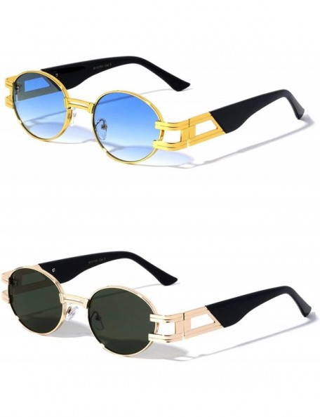 Oval Oval Retro Art Nouveau Vintage Style Metal Frame Sunglasses - 2 Pack Blue and Green - C71978D5XRC $21.14