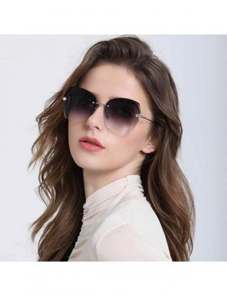 Rimless Sunglasses For Women Oversized Rimless Diamond Cutting Colorful Lens Fashion - Grey Lens - CJ18TIGZN58 $22.72