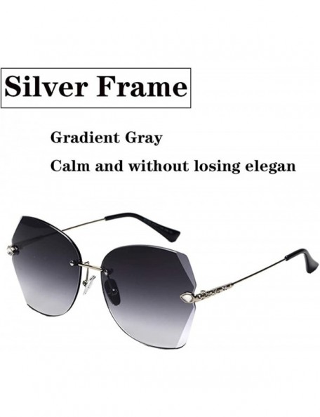 Rimless Sunglasses For Women Oversized Rimless Diamond Cutting Colorful Lens Fashion - Grey Lens - CJ18TIGZN58 $22.72