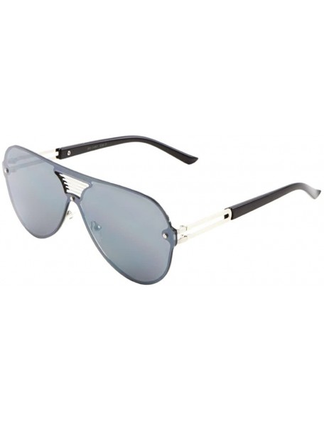 Rimless Rimless Oversized One Piece Shield Aviator Sunglasses - Black & Silver Frame - C5185S6X89I $14.22