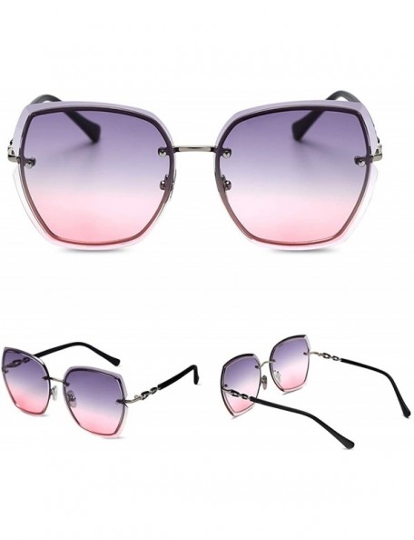 Oversized Rimless Sunglasses Oversized Women Transparent Gradient Glasses Diamond Cutting Rhinestone Decorated Frame UV400 - ...