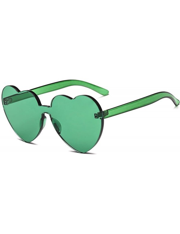 Rimless Heart Shape Rimless One Piece Clear Lens Color Candy Sunglasses - Green - CE18EGAY873 $11.45