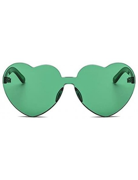 Rimless Heart Shape Rimless One Piece Clear Lens Color Candy Sunglasses - Green - CE18EGAY873 $11.45