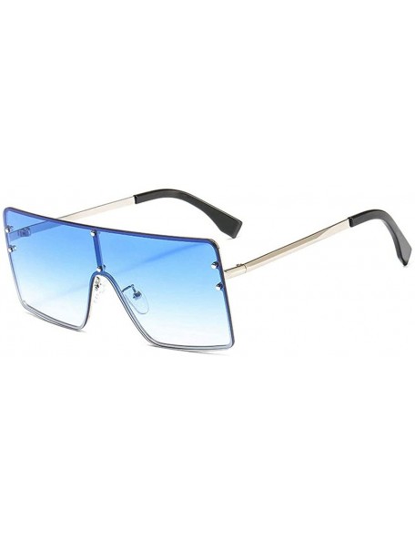 Square New trend metal one-piece sunglasses fashion retro brand designer unisex sunglasses - Blue - CN18SH52ZSW $15.18
